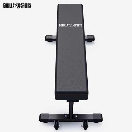 GORILLA SPORTS® Hantelbank - Klappbar, Flach, Massiv, bis 400 kg, Schwarz - Flachbank, Trainingsbank, Fitnessbank, Bankdrücken Bank für Zuhause – Bild 4