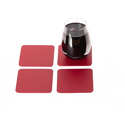 Dessous de verre, cuir recyclé Ensemble de 4, Rouge, Marron, Bourgogne, Blanc, Orange, 10 * 10cm, tapis de boissons, Caboteur, Dessous De Verre (Rouge) Cover