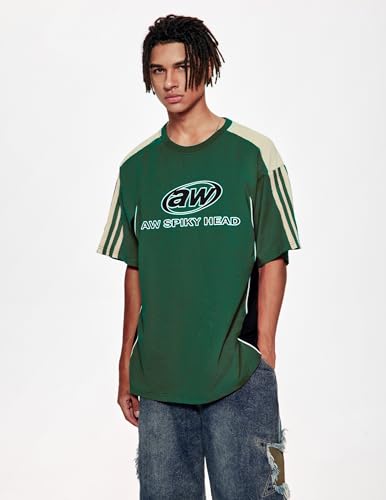 Vamtac Oversized T Shirt Classic Vintage 90s Contrast Color Graphic Tees Streetwear Racing Speedway Tops Unisex