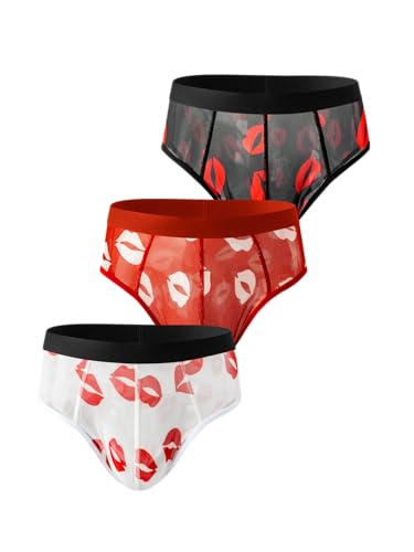 Digital print men's triangular mesh mens underwear of pack3 High Waist Design Multi