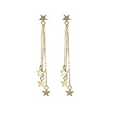 Lucky Star Pendant Tassel Dangle Earrings Fashion Long Shooting Star Drop Earrings Stud for Women...