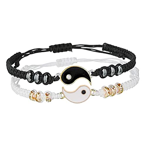 Bracelets Meilleur Ami, 2 Pcs Bracelets à Cordon Ajustable Yin Yang Bracelets Couple Puzzle pour Couple, Famille, Soeurs, Meilleurs Amis
