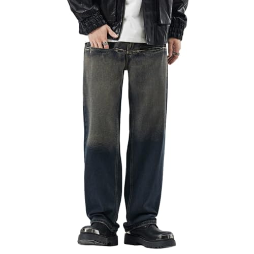 Mens Baggy Jeans Casual Wide Leg Straight Button Skater Trousers Vintage Denim Pants