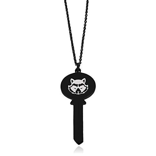 Tioneer Black Stainless Steel Raccoon Oval Head Key Charm Pendant Necklace