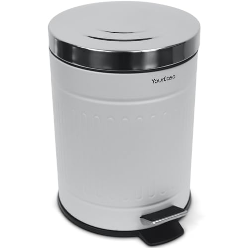 YourCasa® Mülleimer Bad 5L [Retro Style Creme Weiß] Kosmetikeimer mit Softclose-Deckel & Inneneimer - Kosmetik Abfalleimer klein für Badezimmer, WC, Toilette - aus Edelstahl