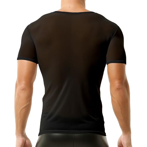 Mens Mesh Undershirt See Through Shirts Short Sleeves Tank Tops Sheer Shirt Activewerar2