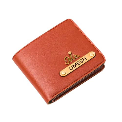 Image of ncgifts Men's Customized Wallet I Personalised Slim Stylish Leather Purse with Name & Charm I Unique Birthday Anniversary Gift for Men Boy Love Husband Employees Clients (Tan)