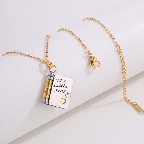 My Little Star Book Necklace, My Incredible Daughter Book Necklace, 18k Gold Plated Openable Necklaces with 6 Pages of Engraved Information, A letter for My Daughter Jewelry of Love3