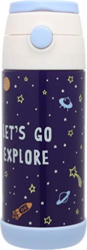 Snug Kids Water Bottle - insulated stainless steel thermos with straw (Girls/Boys) - Space, 12oz