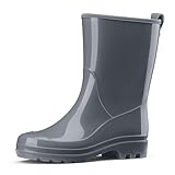 HISEA Women's Mid Calf Rain Boots Waterproof Garden Shoes Fashion Rubber Boots Anti-Slipping Rainboots for Ladies with Comfort Insole Lightweight Mid Height Outdoor Rain Shoes, Size 9 Grey