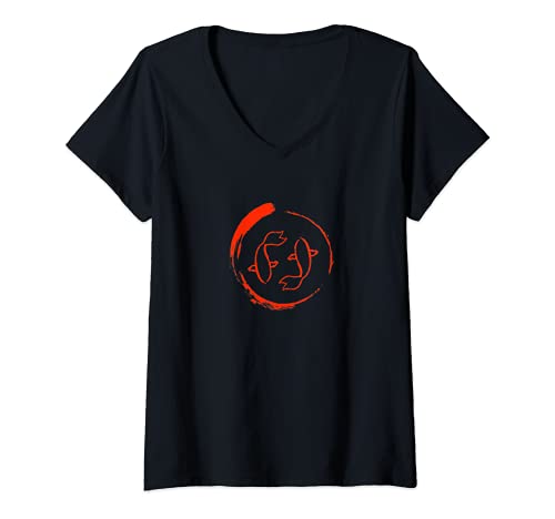 Womens Koi Fish Orange Logo Designer Graphic V-Neck T-Shirt