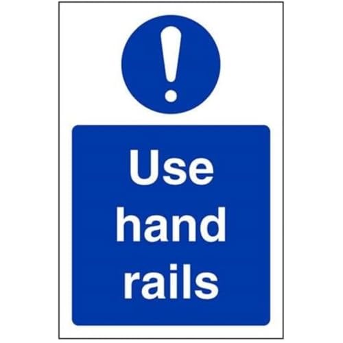 V Safety Use Hand Rails Sign - 100mm x 150mm - 1mm Rigid Plastic