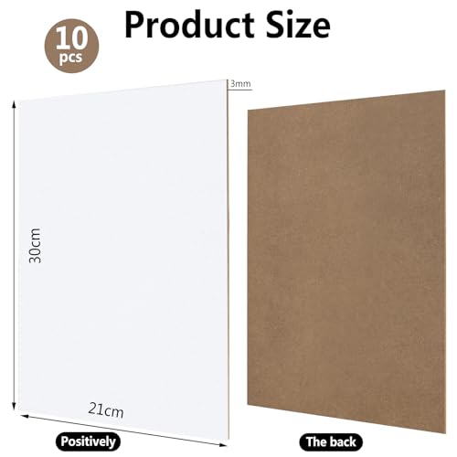 10 Stück A4 MDF Platten, 300 x 210 x 3 mm Dünne Holzplatten zum Basteln, A4 Sperrholzplatte, Holzplatte für Lasergravur, Lackierung und Dekoration (Weiß)
