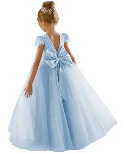 GETCUTE Flower Girl Dress for Wedding Lace Backless Bow Alin