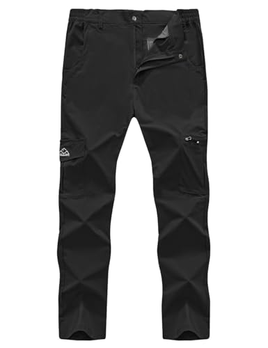 Rdruko Men's Hiking Pants Lightweight Quick Dry Water Resistant Outdoor Travel Work Fishing Pants 6 Pockets (Black,US 34)
