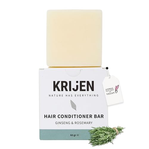 Krijen Balsamo per capelli solido con ginseng e squalano vegetale, vegano senza silicone, senza plastica e idratante, 60 g