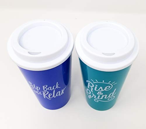 Set of Colorful Sturdy Plastic Travel Coffee Tumblers with Removable Lids - Reusable