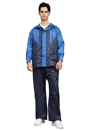 Image of Shasmi Grey Rain Coat for Men Waterproof Raincoat with Pants Polyester Double Layer Rain Coat For Men Bike Rain Suit Rain Jacket Suit Inner Mobile Pocket with Storage Bag (Rainy 172)