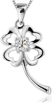 EVERBLING Lucky Four Leaf Clover Pendant Cubic Zirconia Rhodium Plated 925 Sterling Silver with 18" Silver Chain Necklace