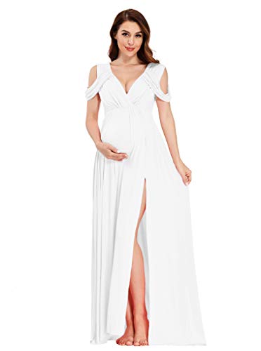 Maternity Dress,Off Shoulders Drop Sleeve Maternity, Photo Prop Dress, Maxi Wedding Gown-Baby Shower (S, White) #TOP5