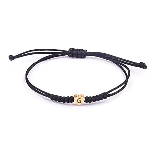 Initial Bracelets for Women Men Initial G Heart Letter Charm Bracelets Handmade Adjustable Rope Bracelets for Teen Girls Boy Mom Birthday Gifts (black, G)