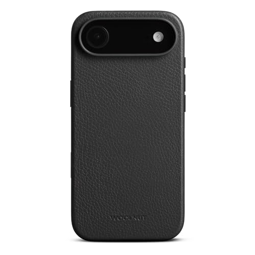 Woolnut Lederhülle für iPhone Air – Schwarz – Luxuriöse Hülle aus skandinavischem Vollnarbenleder, kompatibel mit MagSafe, schlankes Design mit Schutz für Kamera, Display und Aluminiumknöpfen