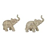 Matériau : résine DKD Home Decor Statuette décorative 22,5 x 11 x 20,8 cm éléphant Beige doré Colonial (2 unités)