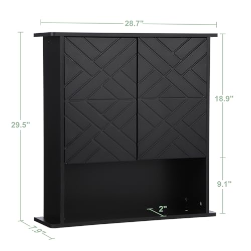 GarveeHome Medicine Cabinet with Two Door, Wood Wall Mounted Storage Cabinet with Adjustable Shelf and Towel Bar, 3-Tier Cupboard for Bathroom, Kitchen, Living Room by GarveeHome - Image 4