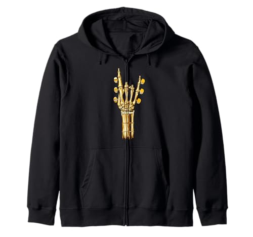 Mano Guitarra Cuello Oro Rock & Roll Skeleton Rockers Sudadera con Capucha