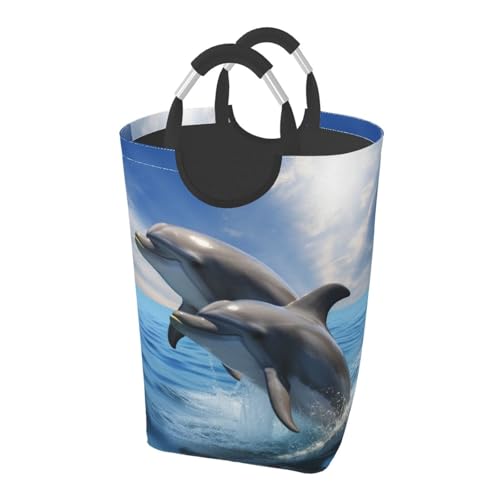 Panier à linge autonome pliable avec deux dauphins pour la chambre
