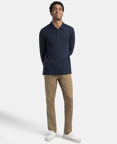 Image of Jockey 3914 Men Super Combed Cotton Rich Solid Full Sleeve Polo T-Shirt with Ribbed Cuffs