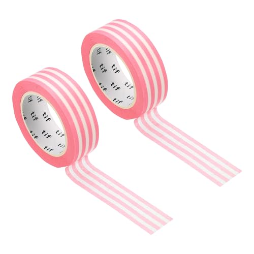 Ruban adhésif papier washi à rayures horizontales autocollant rose lot de 2