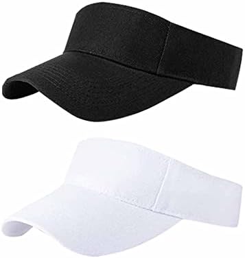 AZJ Sun Visor Hats for Women Men Adjustable UV Protection Outdoor Sports Golf Running Sun Caps 2 Pack(White,Black)