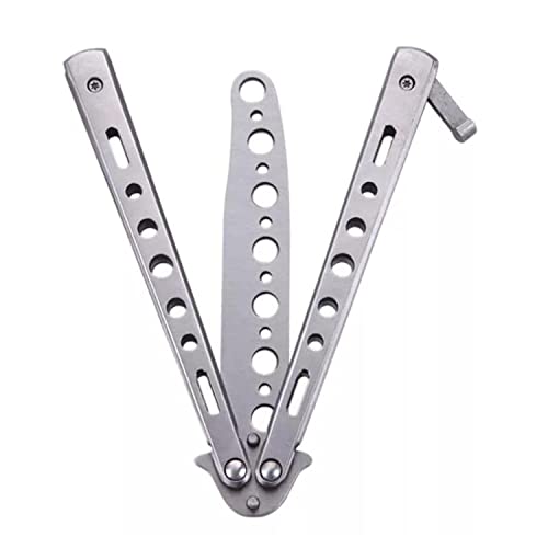 Image of Butterfly Knives Trainer with O-Ring Latch for Beginner, Balisong Trainer with Unsharpened Blade for Practicing Flipping Tricks, Stainless Steel Pocket Knives Trainer Tool (Silver)
