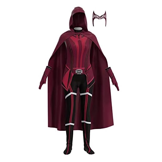 Tongyundacheng Wanda Maximoff - Disfraz de bruja escarlata para cosplay con capa roja con tocado, disfraz de Halloween para mujeres adultas