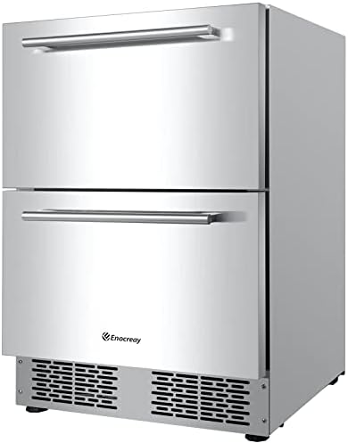 Under Counter Refrigerator Indoor Outdoor 24 In Stainless Steel Dual Drawer Fridge Beverage Built-in Freestanding Intelligent Temperature Control with Basket Grid Organizer for Home Residential Commercial