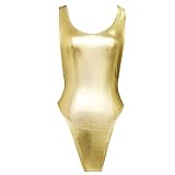 Material:Lackleder iEFiEL Damen Hydrasuit Wetlook Metallic Badeanzug Bademode Schwimmanzug Sportbody Body Bodysuit (Golden)