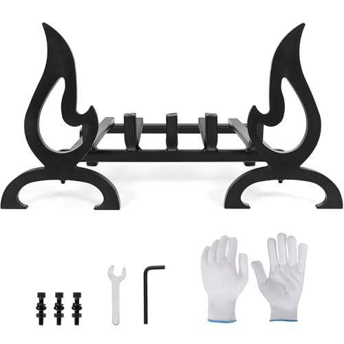 Zettfuly Fireplace Grate 17 inch with Fireplace Andirons, Fireplace Log Grates with Decorative Andirons for Wood Burning, Log Grate for Fireplace Heavy-Duty and Stylish Fire Shape Design by Zettfuly - Used condition - US$37.45