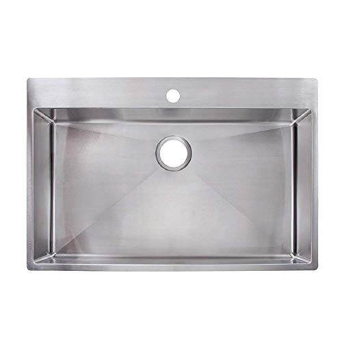 Franke HFS3322-1 Vector 33.5" (33" Compatible) Dual Mount 1-Hole Single Bowl Kitchen Sink with Fast-in Installation System, Stainless Steel