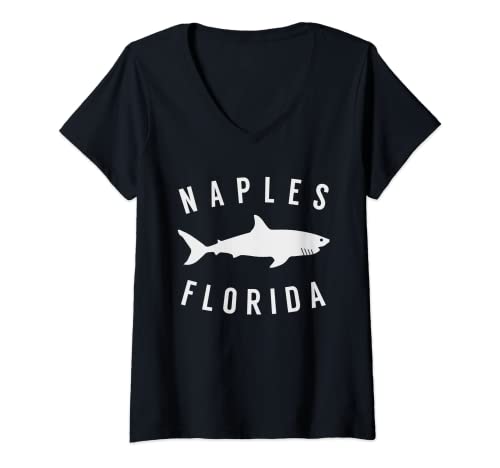 Damen Neapel Florida T-Shirt Shark FL Apparel Souvenir T-Shirt mit V-Ausschnitt