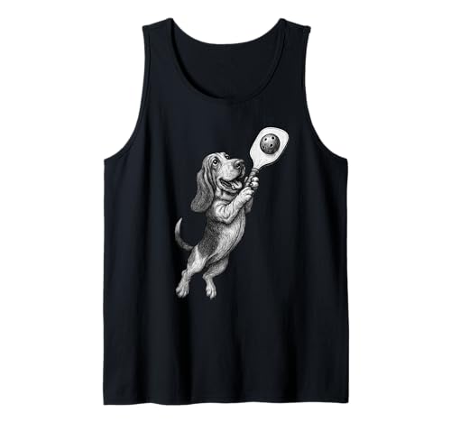 Basset Hound Jugar Pickleball Deportes Perros Amante Camiseta sin Mangas