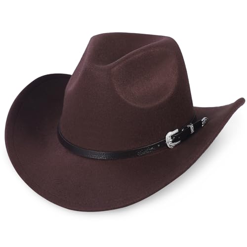 NOIRUC-CZ Cowboy Hat for Women and Men with Wide Brim - Felt Cattleman Western Fedora Hat for Cowboy and Cowgirl