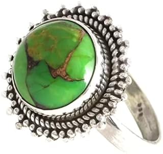 Green Copper Turquoise Ring, Sterling Silver ring, Copper Jewelry, Mohave Ring, Round Shape stone, Stacking Ring, Proposal Ring, Gift For Wife