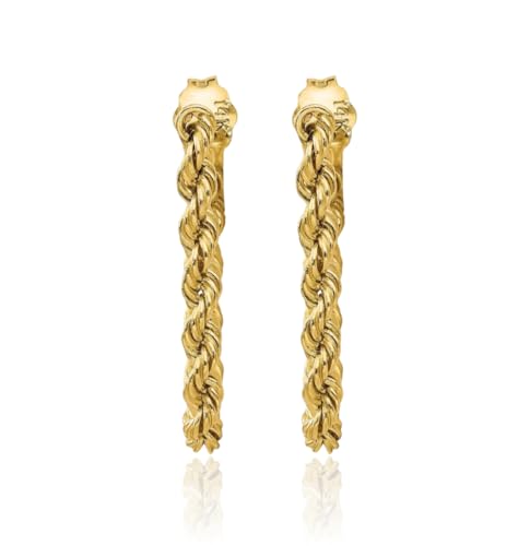 14K Solid Yellow Gold Rope Drop Dangle Earrings3