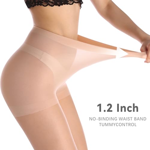 3 Pairs Women's Sheer Tights, 20 Denier Premium Nylon tights with reinforced toe and control top2