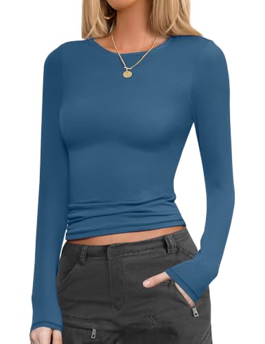 Ekouaer Womens Long Sleeve Shirts Fitted Tops Underscrub Themal Undershirt