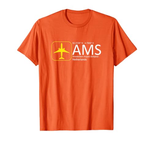 Amsterdam Airport Schiphol International Airport Tee T-Shirt, Men, Orange, XX-Large
