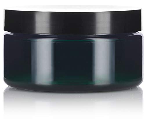 JUVITUS (6 Pack) 8 oz Green PET Plastic Low Profile Jar with Black Smooth Lid