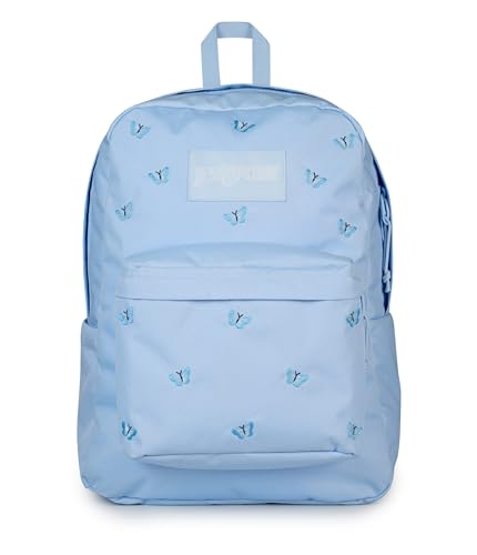 Image of JanSport Superbreak Plus FX Backpack - Work, Travel, or Laptop Bag with Water Bottle Pocket, Superbreak Plus Fx, Tiny Butterflies Hydrangea /Md Bl