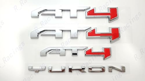 Image of 4Pcs Door Rear Tailgate AT4 Yukon Emblems Letters 3D Badge Replacement for 2021-2025 Yukon XL (Chrome)